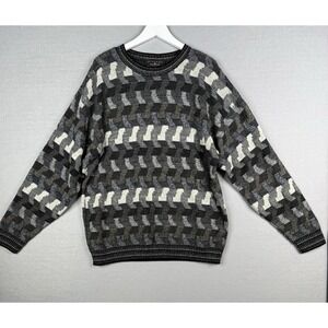 Protege Vintage 90s Men's XL Black Textured Knit Grandpa Sweater USA Cosby